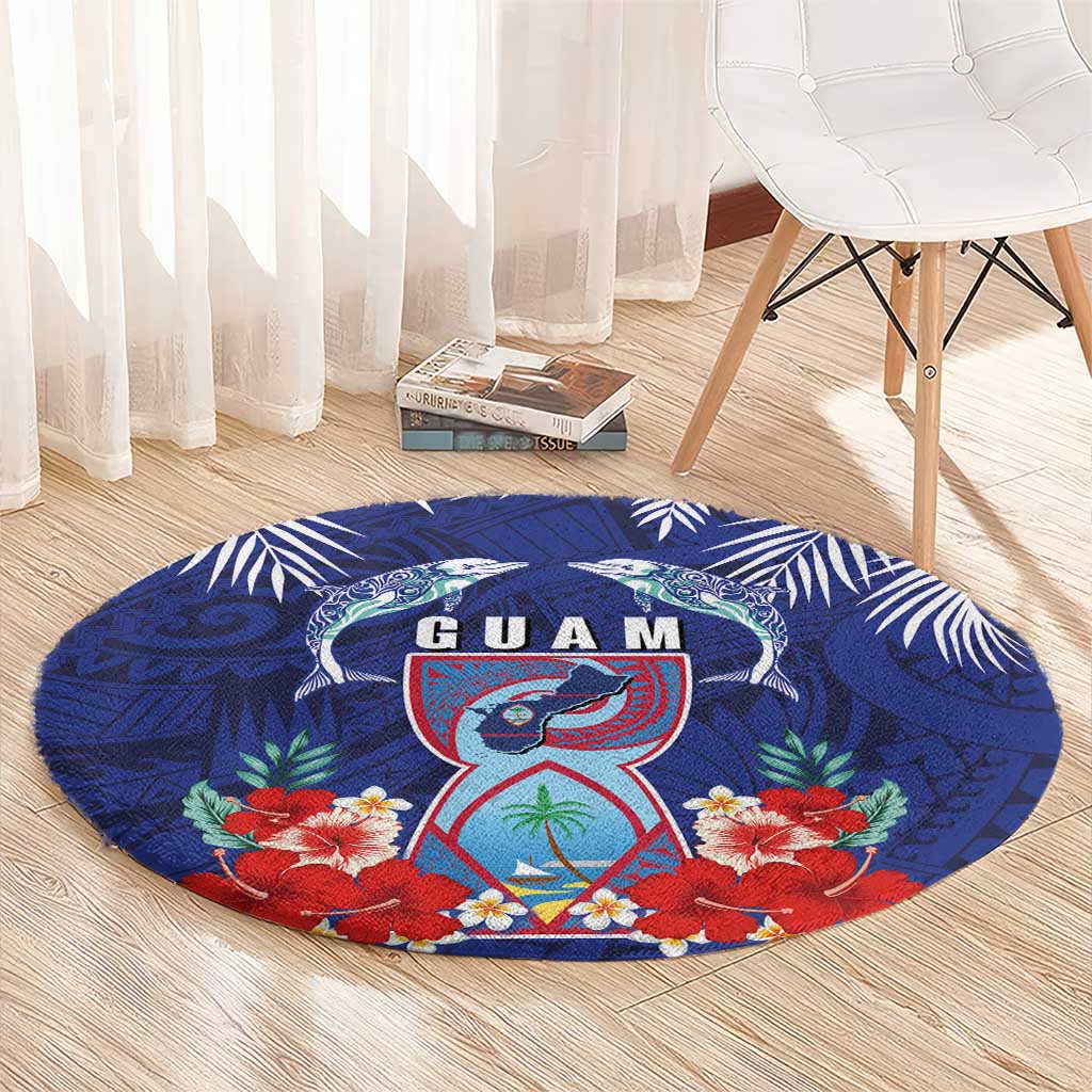 Guam Liberation Day Round Carpet The Tribal Latte Stone and Dolphins with Hibiscus Chamorro Culture