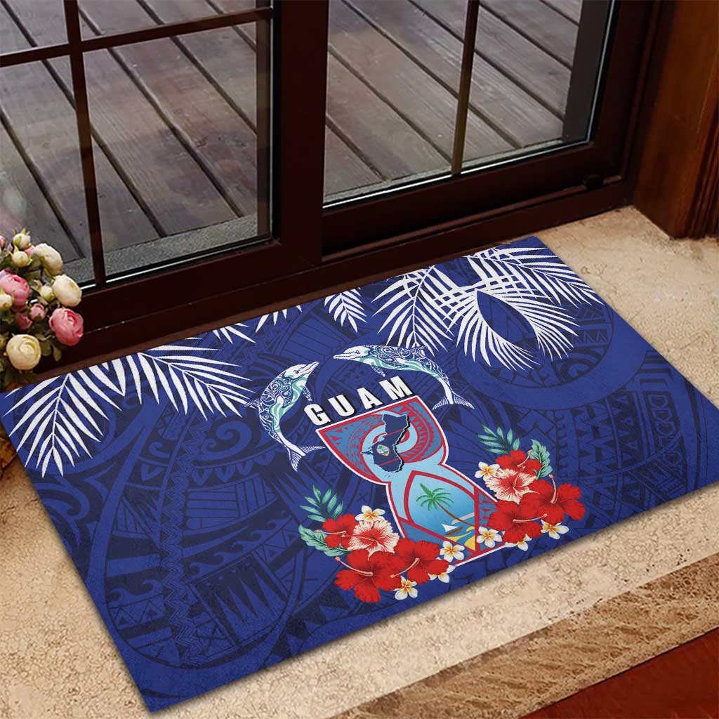 Guam Liberation Day Rubber Doormat The Tribal Latte Stone and Dolphins with Hibiscus Chamorro Culture