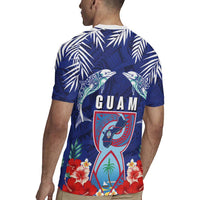 Guam Liberation Day Rugby Jersey The Tribal Latte Stone and Dolphins with Hibiscus Chamorro Culture