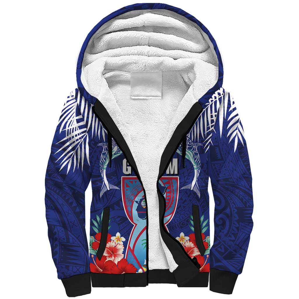 Guam Liberation Day Sherpa Hoodie The Tribal Latte Stone and Dolphins with Hibiscus Chamorro Culture
