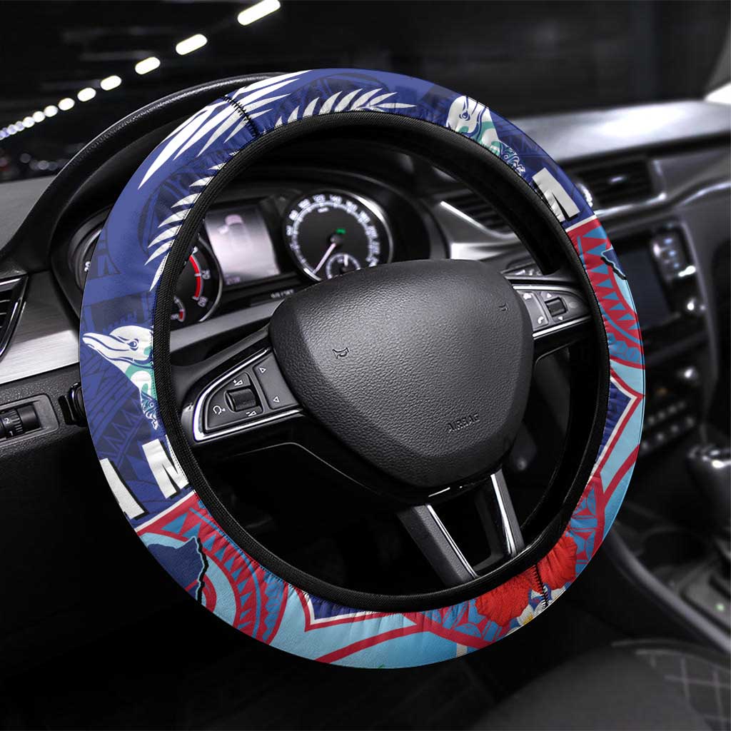 Guam Liberation Day Steering Wheel Cover The Tribal Latte Stone and Dolphins with Hibiscus Chamorro Culture