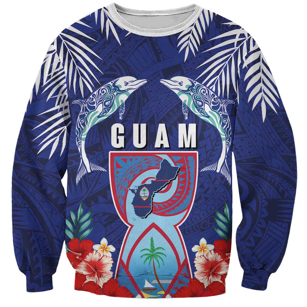 Guam Liberation Day Sweatshirt The Tribal Latte Stone and Dolphins with Hibiscus Chamorro Culture