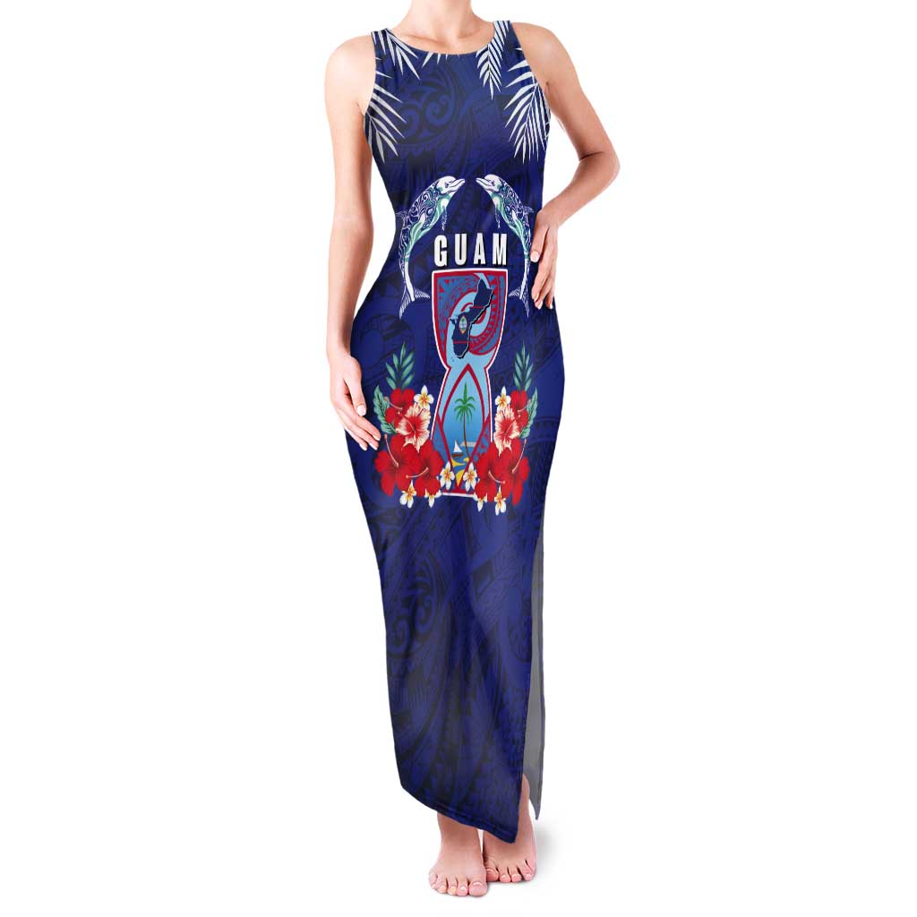 Guam Liberation Day Tank Maxi Dress The Tribal Latte Stone and Dolphins with Hibiscus Chamorro Culture