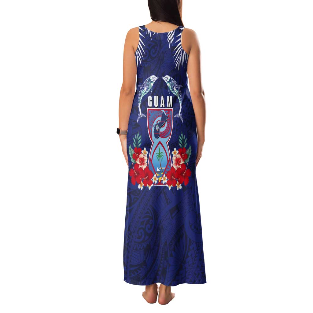 Guam Liberation Day Tank Maxi Dress The Tribal Latte Stone and Dolphins with Hibiscus Chamorro Culture
