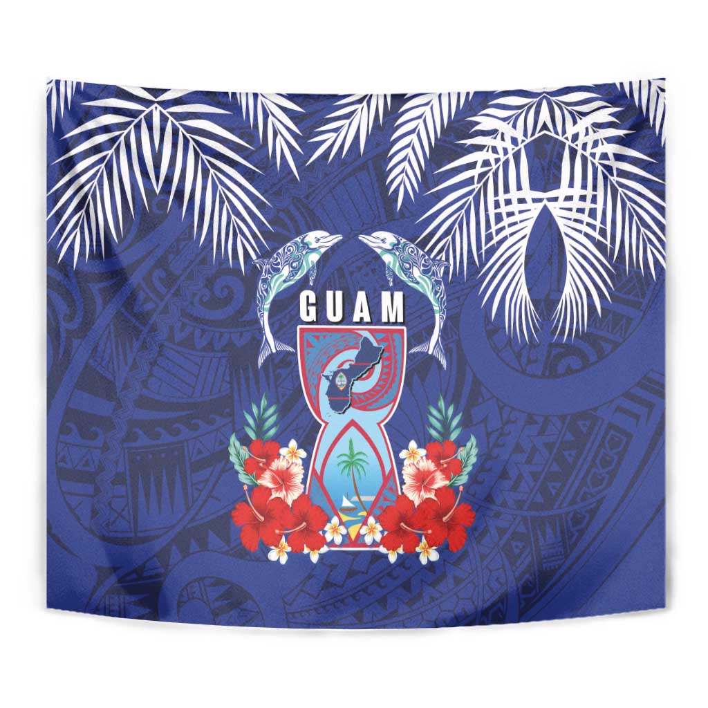 Guam Liberation Day Tapestry The Tribal Latte Stone and Dolphins with Hibiscus Chamorro Culture