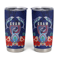Guam Liberation Day Tumbler Cup The Tribal Latte Stone and Dolphins with Hibiscus Chamorro Culture