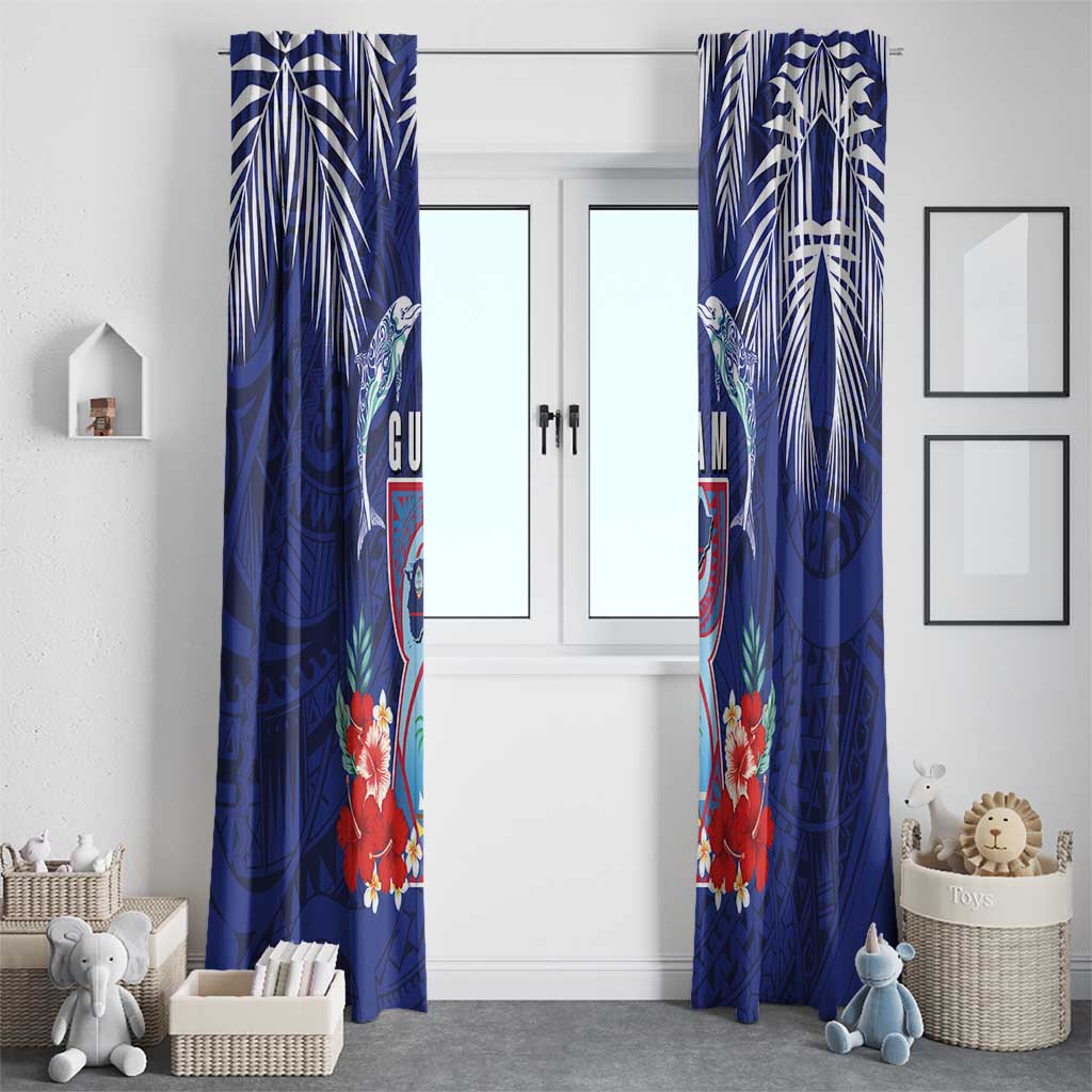 Guam Liberation Day Window Curtain The Tribal Latte Stone and Dolphins with Hibiscus Chamorro Culture