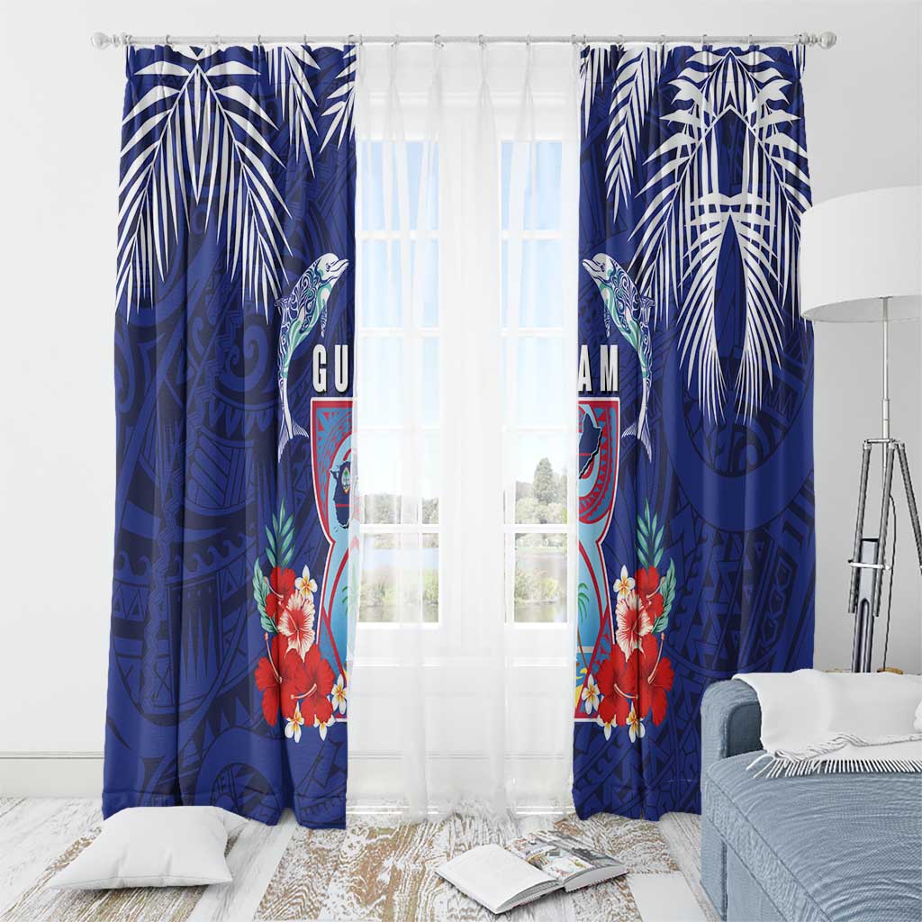 Guam Liberation Day Window Curtain The Tribal Latte Stone and Dolphins with Hibiscus Chamorro Culture
