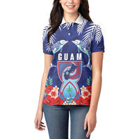 Guam Liberation Day Women Polo Shirt The Tribal Latte Stone and Dolphins with Hibiscus Chamorro Culture