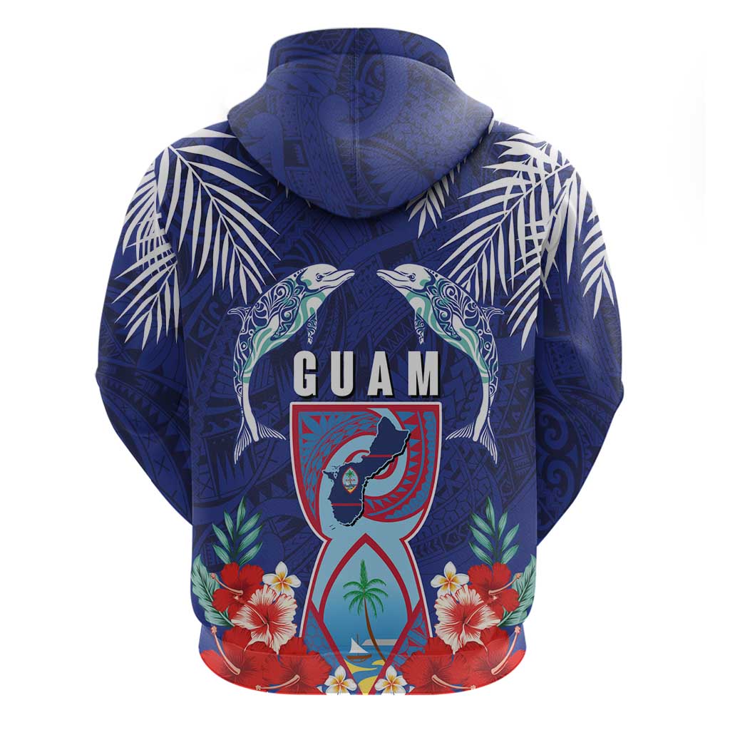Guam Liberation Day Zip Hoodie The Tribal Latte Stone and Dolphins with Hibiscus Chamorro Culture