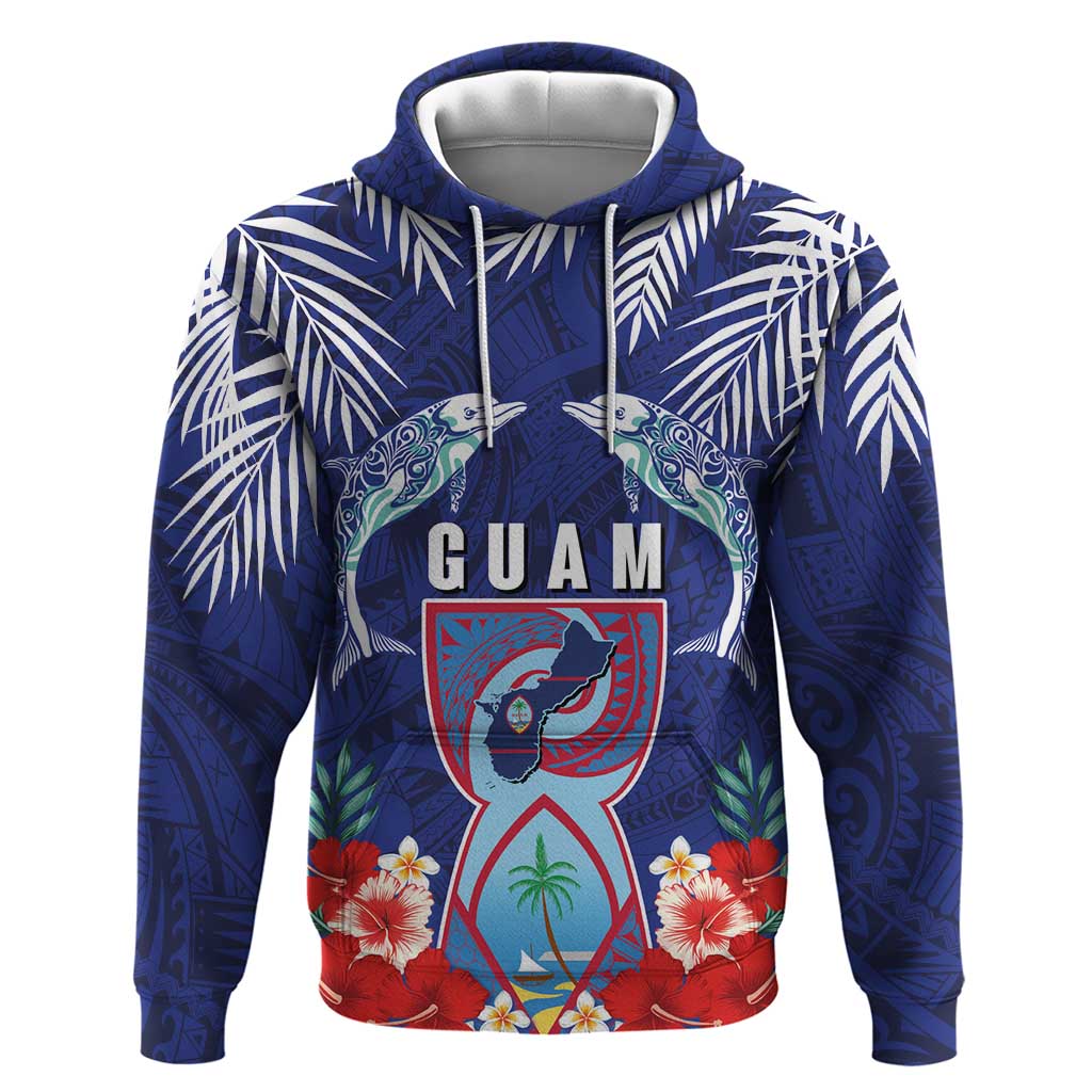 Guam Liberation Day Zip Hoodie The Tribal Latte Stone and Dolphins with Hibiscus Chamorro Culture