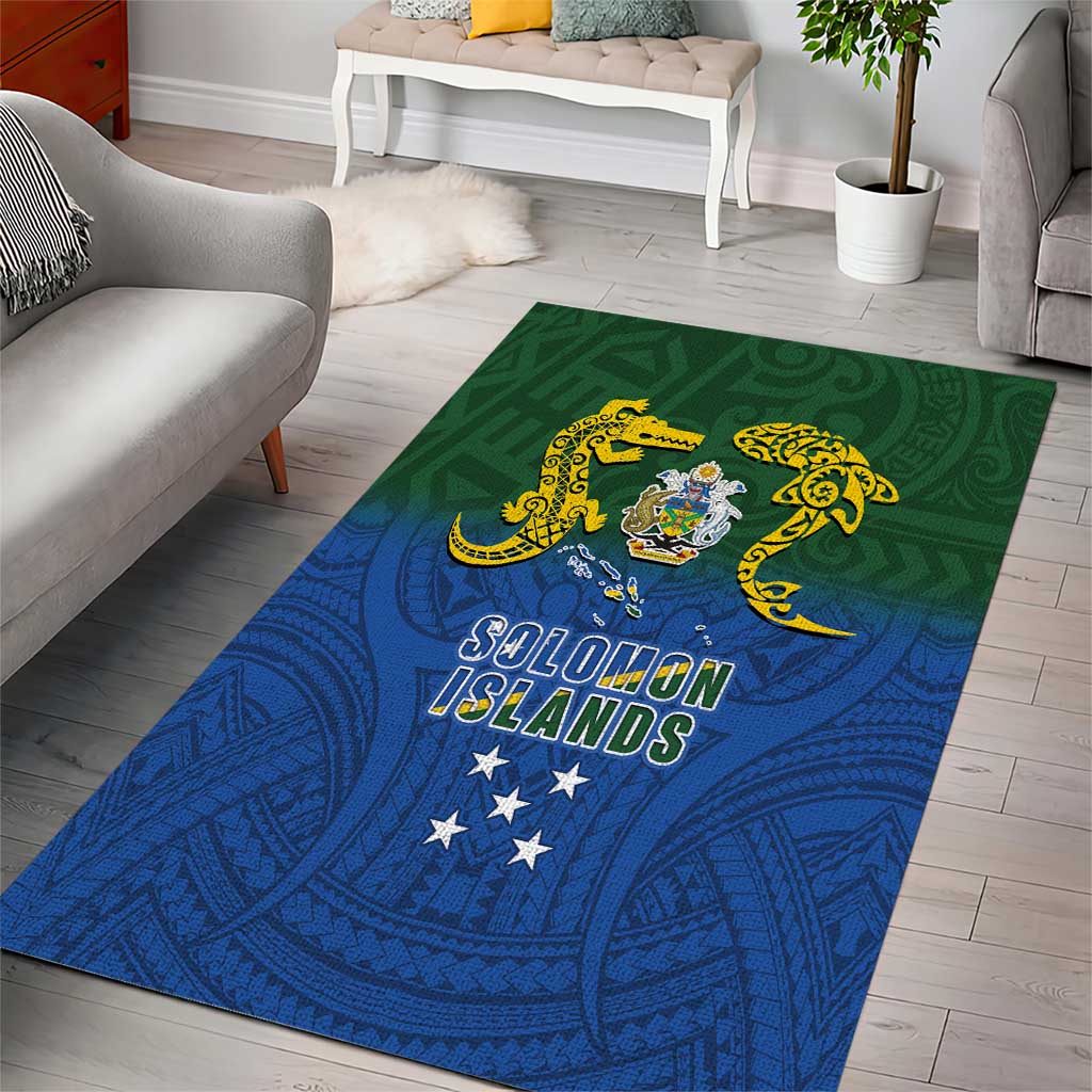 Solomon Islands Area Rug The Guardians-Tribal Crocodile and Shark Melanesian Tattoo