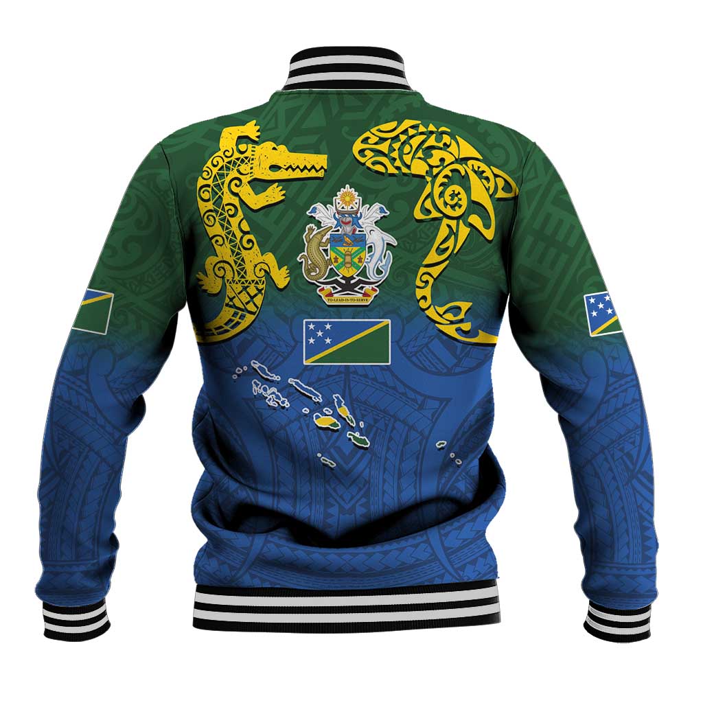 Solomon Islands Baseball Jacket The Guardians-Tribal Crocodile and Shark Melanesian Tattoo