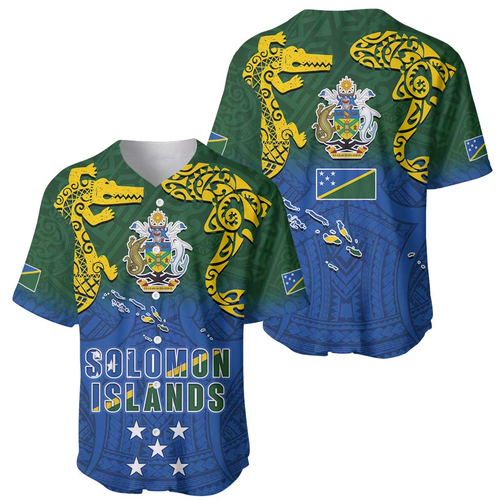 Solomon Islands Baseball Jersey The Guardians-Tribal Crocodile and Shark Melanesian Tattoo