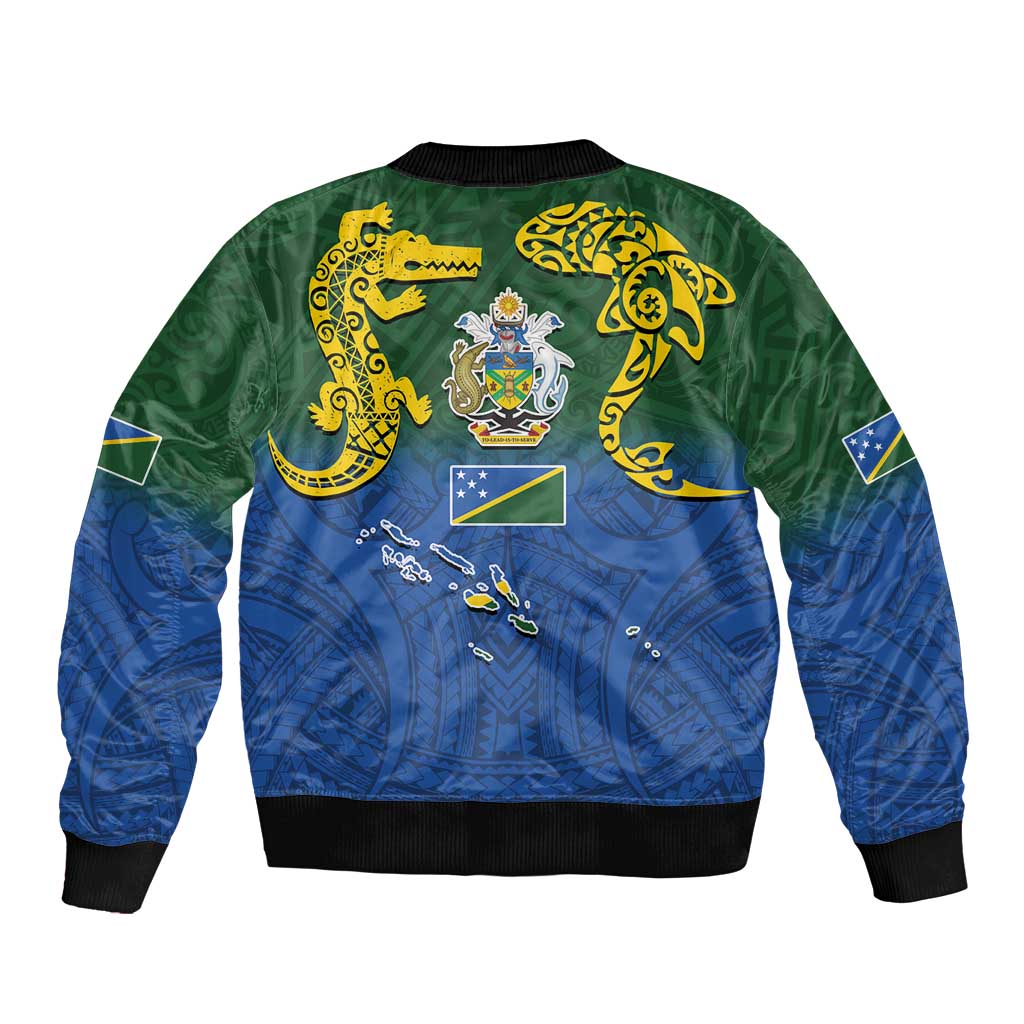 Solomon Islands Bomber Jacket The Guardians-Tribal Crocodile and Shark Melanesian Tattoo