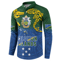 Solomon Islands Button Sweatshirt The Guardians-Tribal Crocodile and Shark Melanesian Tattoo