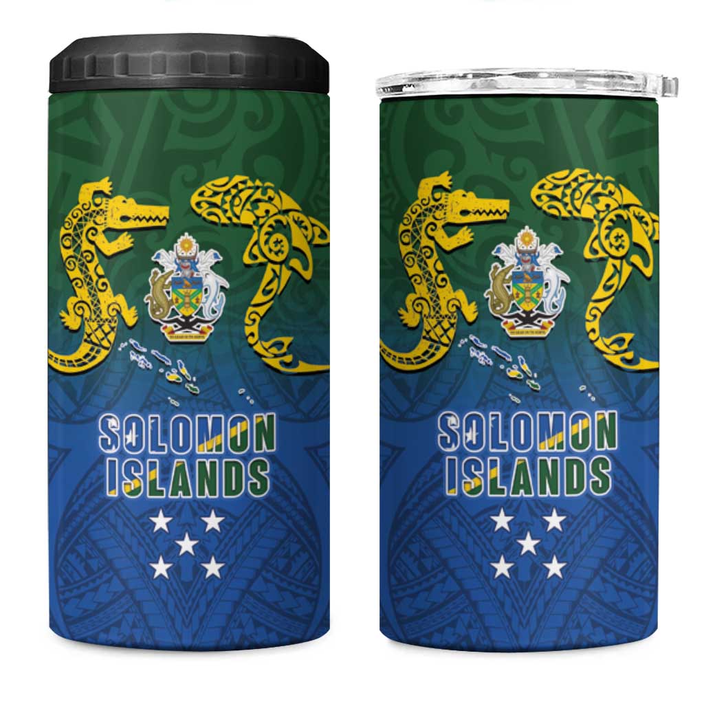 Solomon Islands 4 in 1 Can Cooler Tumbler The Guardians-Tribal Crocodile and Shark Melanesian Tattoo