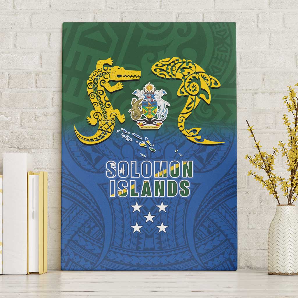 Solomon Islands Canvas Wall Art The Guardians-Tribal Crocodile and Shark Melanesian Tattoo