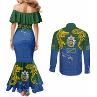 Solomon Islands Couples Matching Mermaid Dress and Long Sleeve Button Shirt The Guardians-Tribal Crocodile and Shark Melanesian Tattoo