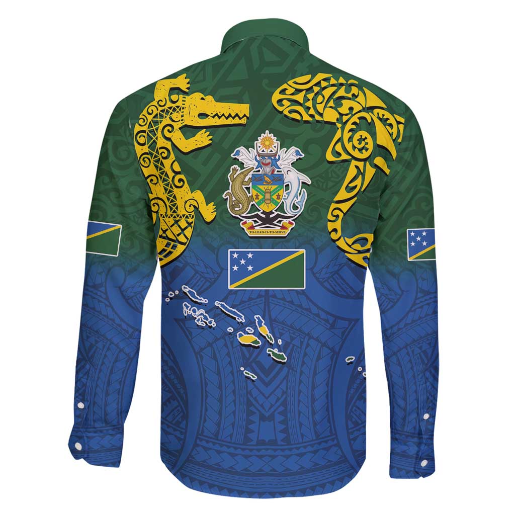 Solomon Islands Family Matching Long Sleeve Bodycon Dress and Hawaiian Shirt The Guardians-Tribal Crocodile and Shark Melanesian Tattoo