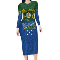 Solomon Islands Family Matching Long Sleeve Bodycon Dress and Hawaiian Shirt The Guardians-Tribal Crocodile and Shark Melanesian Tattoo