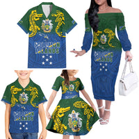 Solomon Islands Family Matching Off The Shoulder Long Sleeve Dress and Hawaiian Shirt The Guardians-Tribal Crocodile and Shark Melanesian Tattoo