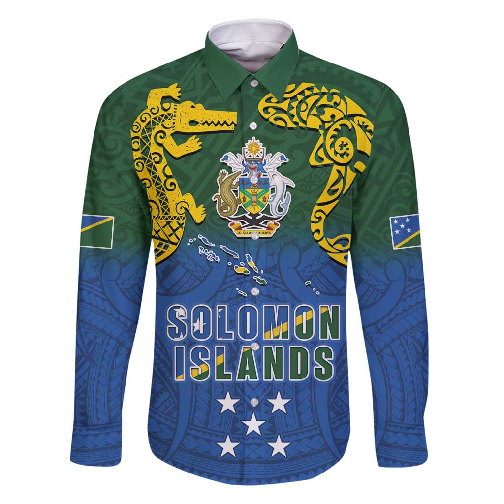 Solomon Islands Family Matching Off Shoulder Maxi Dress and Hawaiian Shirt The Guardians-Tribal Crocodile and Shark Melanesian Tattoo