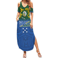 Solomon Islands Family Matching Summer Maxi Dress and Hawaiian Shirt The Guardians-Tribal Crocodile and Shark Melanesian Tattoo