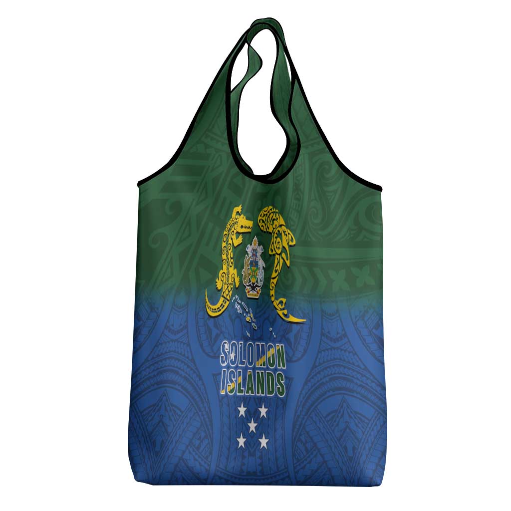 Solomon Islands Grocery Bag The Guardians-Tribal Crocodile and Shark Melanesian Tattoo