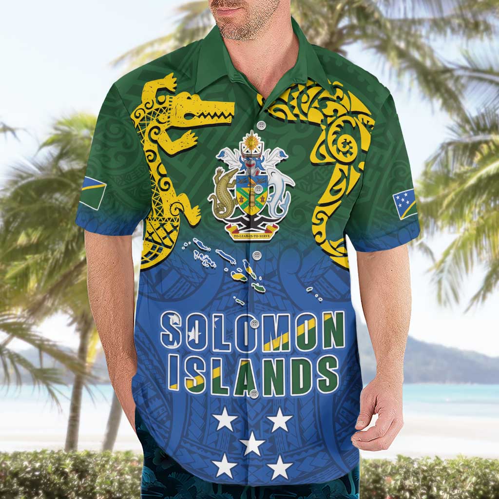 Solomon Islands Hawaiian Shirt The Guardians-Tribal Crocodile and Shark Melanesian Tattoo