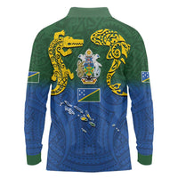 Solomon Islands Long Sleeve Polo Shirt The Guardians-Tribal Crocodile and Shark Melanesian Tattoo
