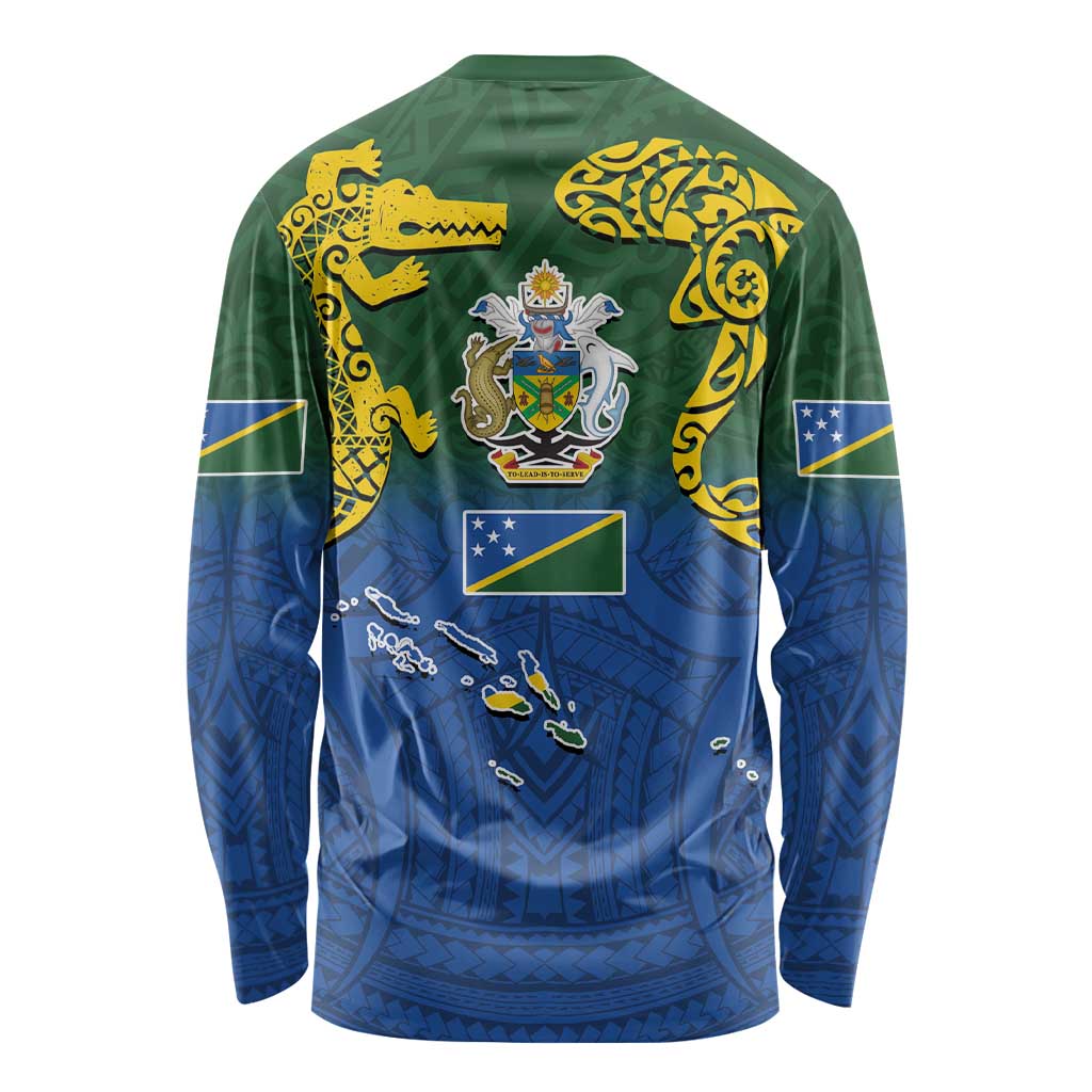 Solomon Islands Long Sleeve Shirt The Guardians-Tribal Crocodile and Shark Melanesian Tattoo