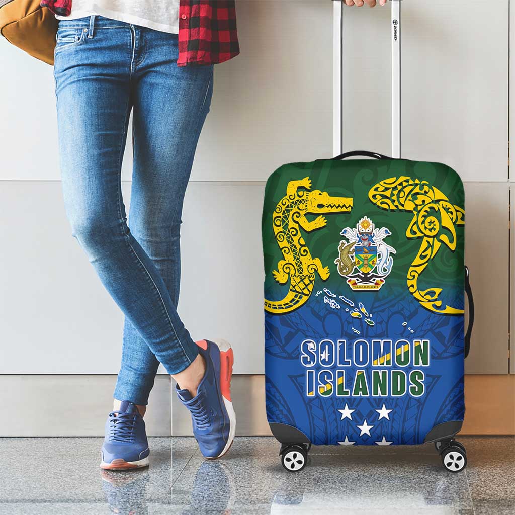 Solomon Islands Luggage Cover The Guardians-Tribal Crocodile and Shark Melanesian Tattoo