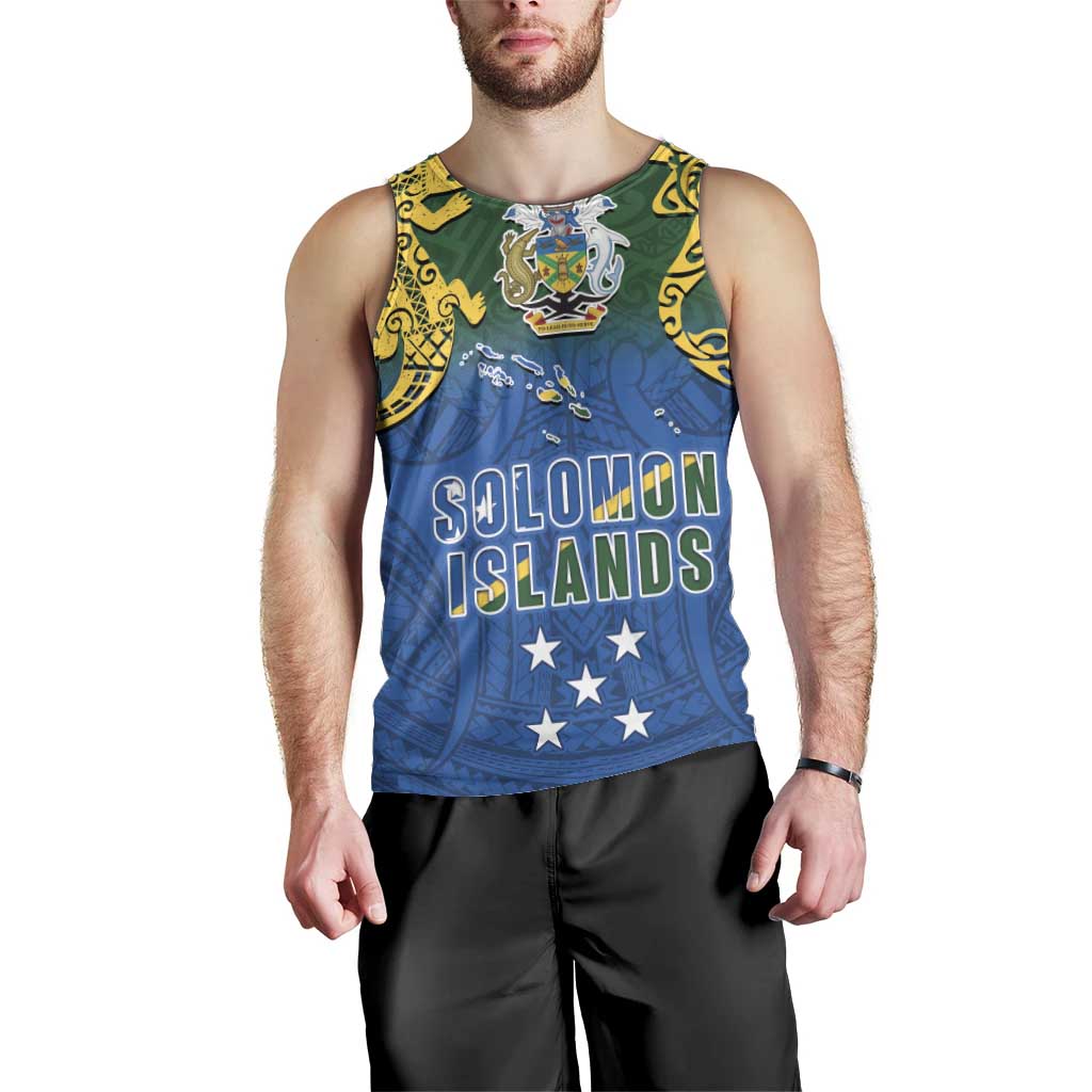 Solomon Islands Men Tank Top The Guardians-Tribal Crocodile and Shark Melanesian Tattoo