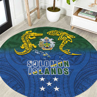 Solomon Islands Round Carpet The Guardians-Tribal Crocodile and Shark Melanesian Tattoo