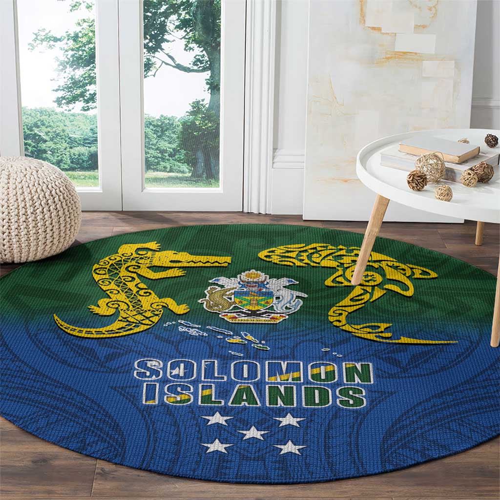 Solomon Islands Round Carpet The Guardians-Tribal Crocodile and Shark Melanesian Tattoo