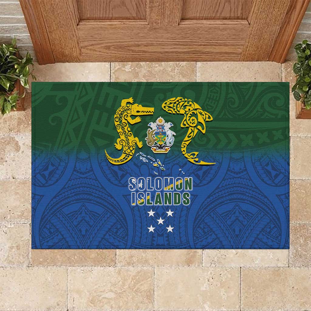 Solomon Islands Rubber Doormat The Guardians-Tribal Crocodile and Shark Melanesian Tattoo