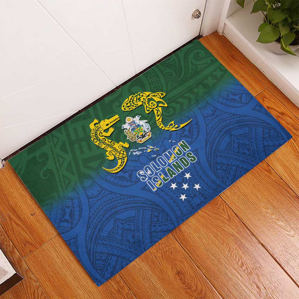 Solomon Islands Rubber Doormat The Guardians-Tribal Crocodile and Shark Melanesian Tattoo