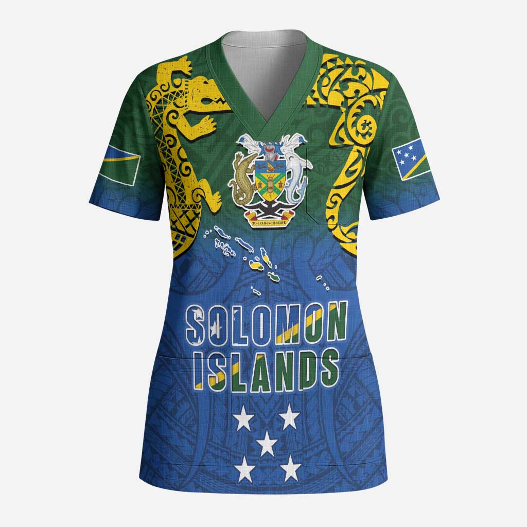 Solomon Islands Scrub Top The Guardians-Tribal Crocodile and Shark Melanesian Tattoo - Polynesian Pride