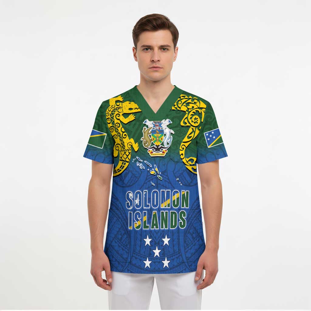 Solomon Islands Scrub Top The Guardians-Tribal Crocodile and Shark Melanesian Tattoo - Polynesian Pride