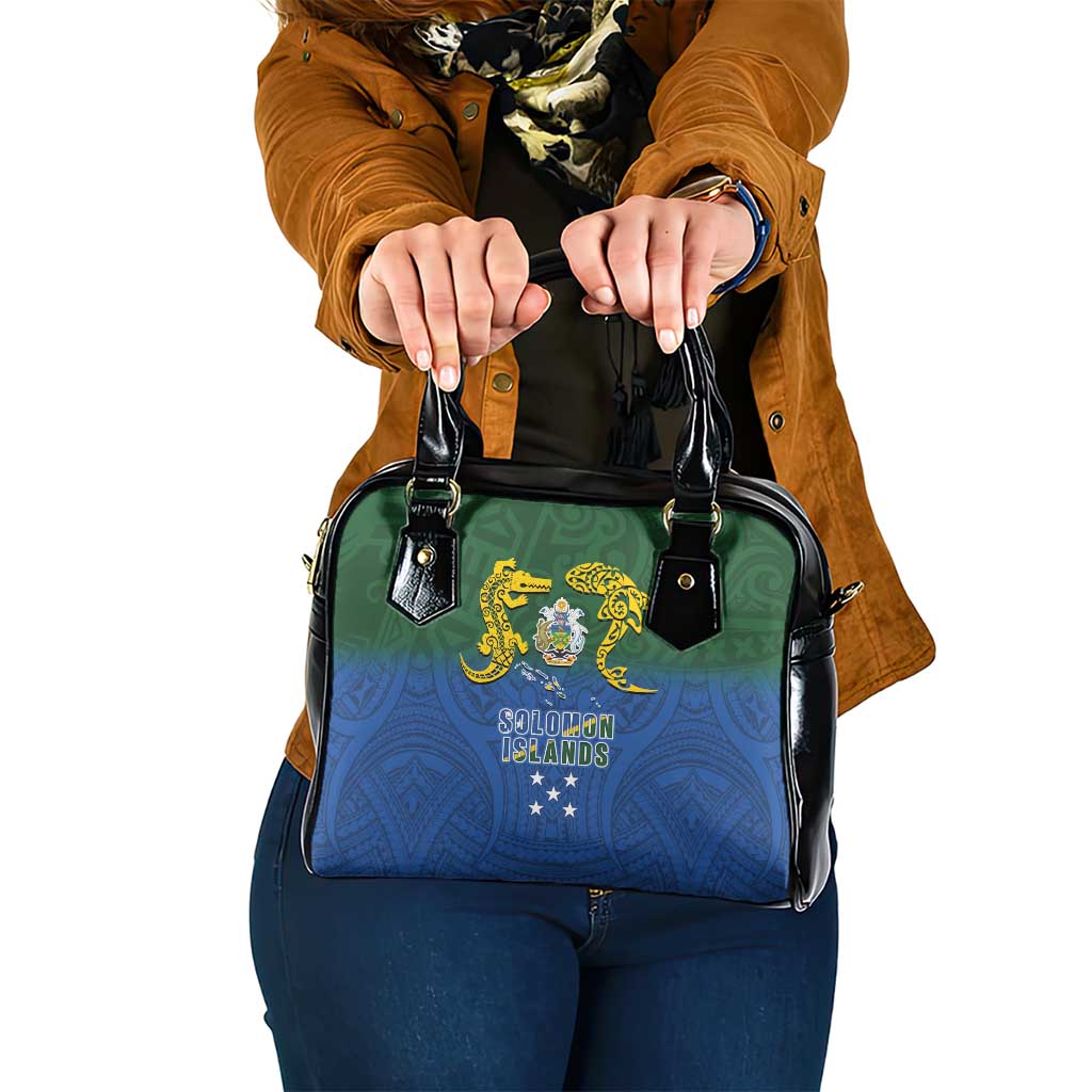 Solomon Islands Shoulder Handbag The Guardians-Tribal Crocodile and Shark Melanesian Tattoo