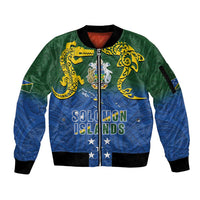 Solomon Islands Sleeve Zip Bomber Jacket The Guardians-Tribal Crocodile and Shark Melanesian Tattoo