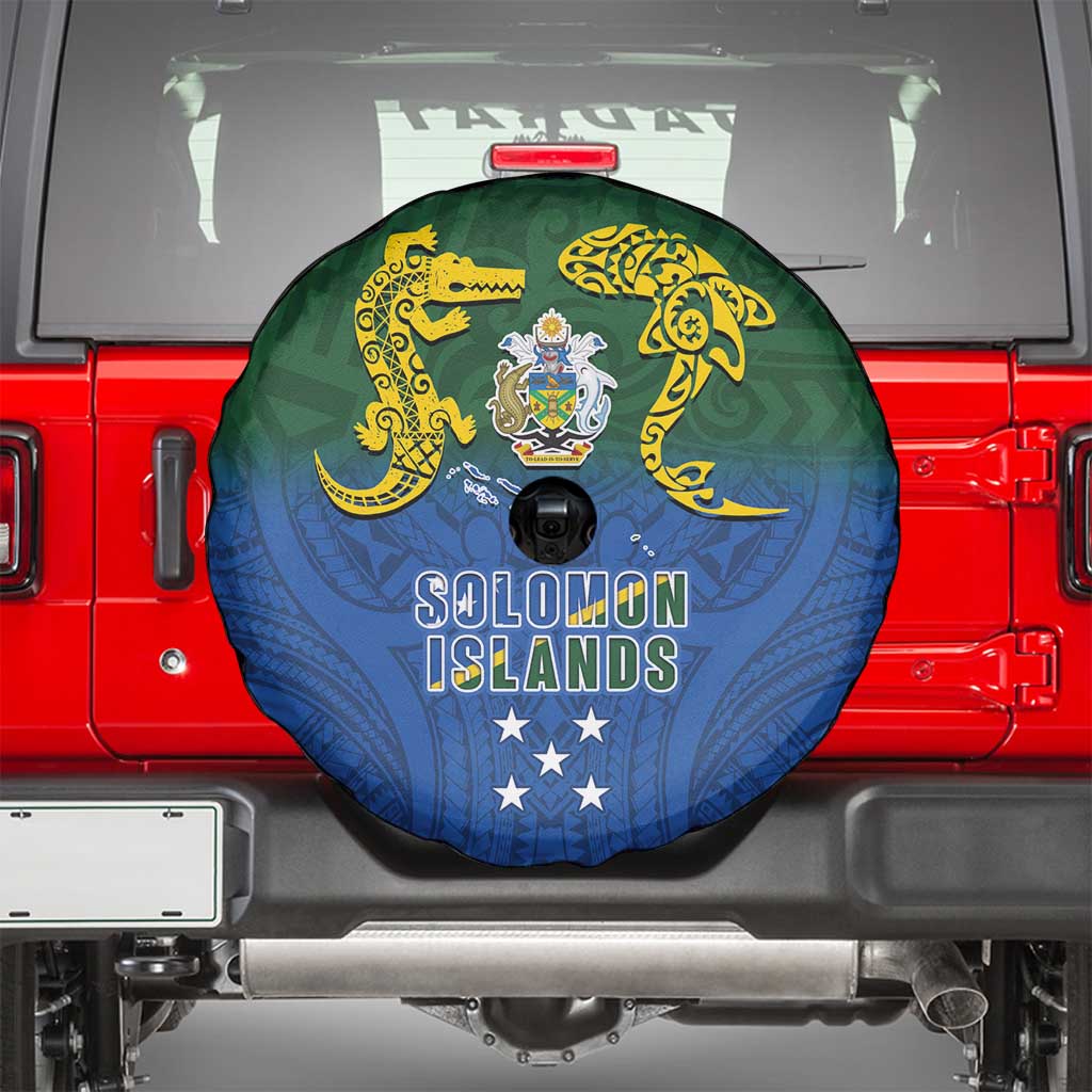 Solomon Islands Spare Tire Cover The Guardians-Tribal Crocodile and Shark Melanesian Tattoo