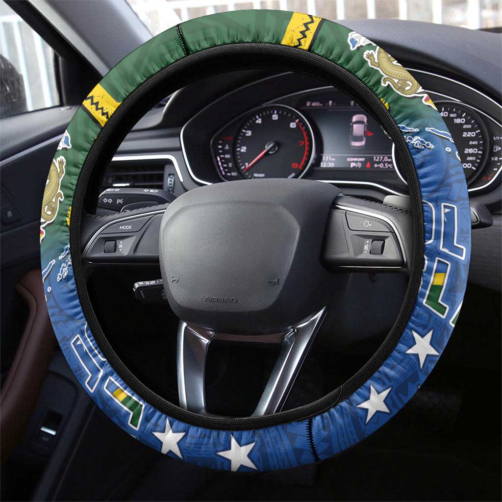 Solomon Islands Steering Wheel Cover The Guardians-Tribal Crocodile and Shark Melanesian Tattoo