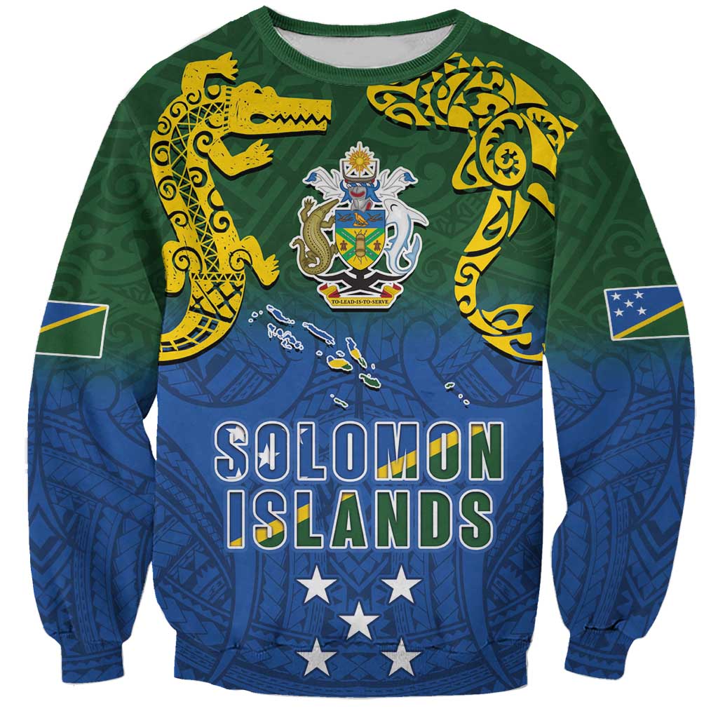 Solomon Islands Sweatshirt The Guardians-Tribal Crocodile and Shark Melanesian Tattoo