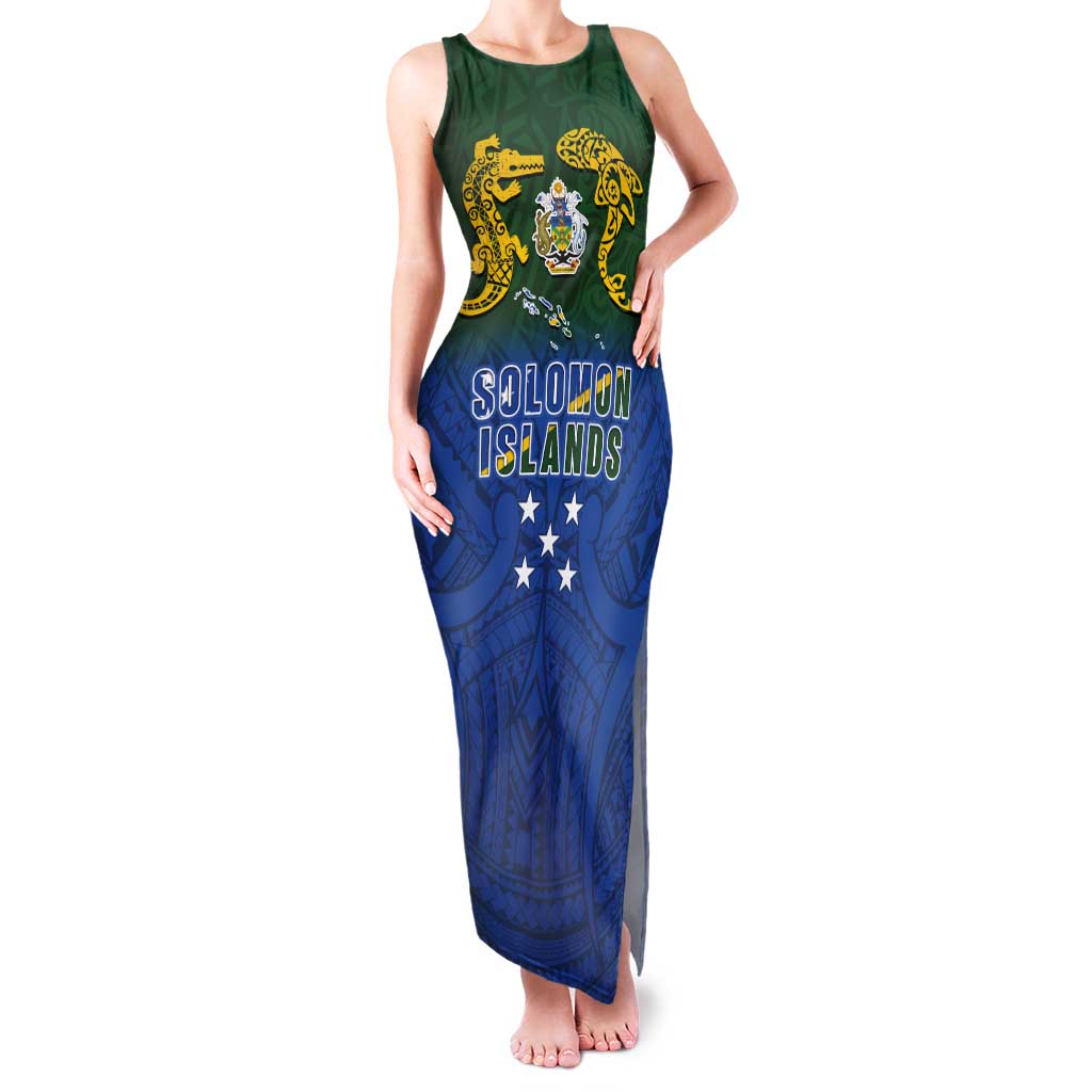 Solomon Islands Tank Maxi Dress The Guardians-Tribal Crocodile and Shark Melanesian Tattoo