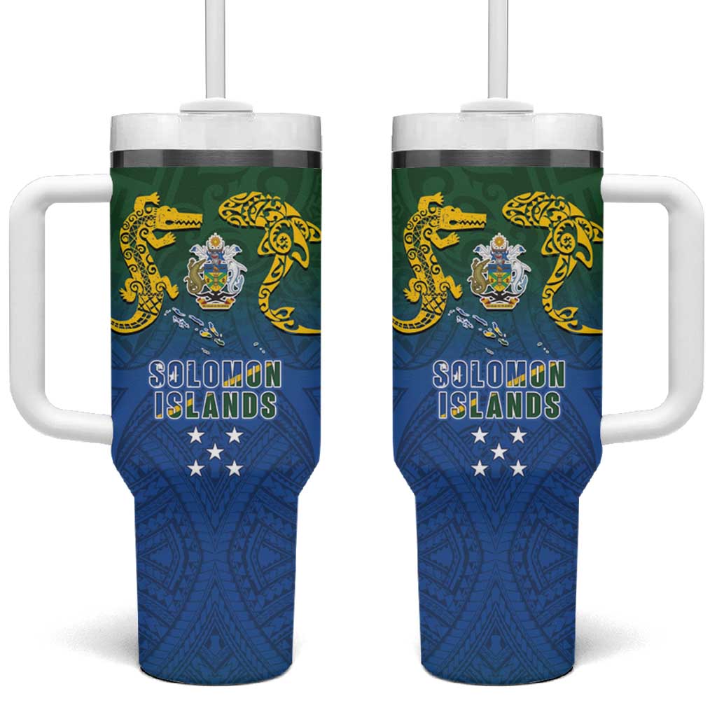 Solomon Islands Tumbler With Handle The Guardians-Tribal Crocodile and Shark Melanesian Tattoo