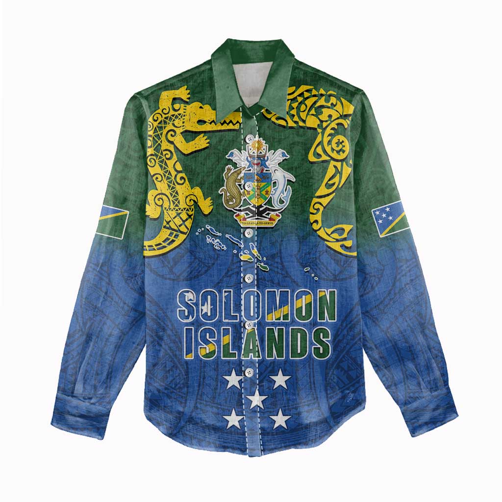 Solomon Islands Women Casual Shirt The Guardians-Tribal Crocodile and Shark Melanesian Tattoo