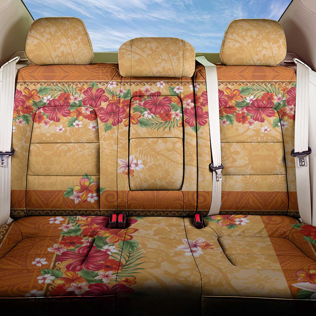 Hawaii Hibiscus Back Car Seat Cover Turtles and Tribal Motifs Vintage Floral Style