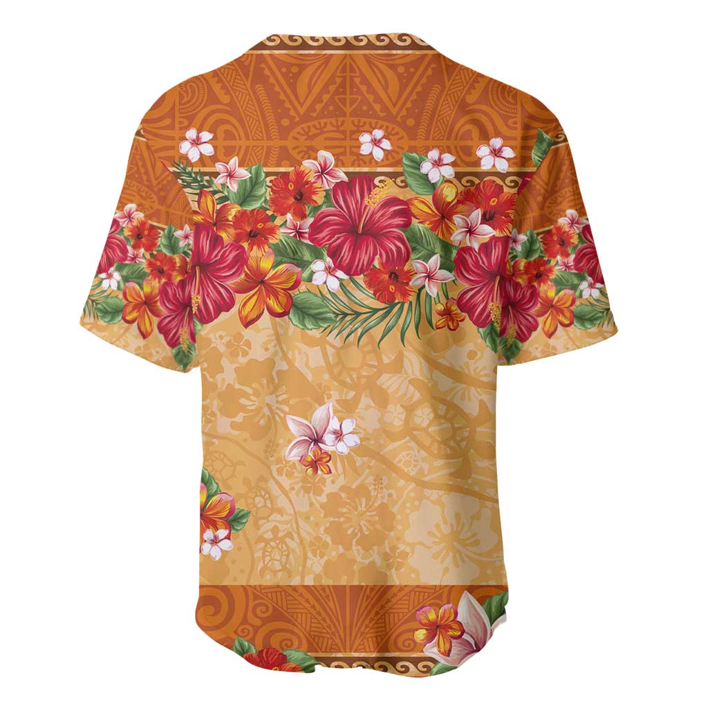Hawaii Hibiscus Baseball Jersey Turtles and Tribal Motifs Vintage Floral Style